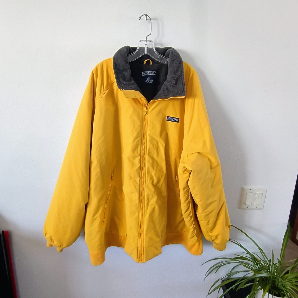 Lands' End Yellow Fleece Lined Jacket Full Zip Outdoor Coat Large